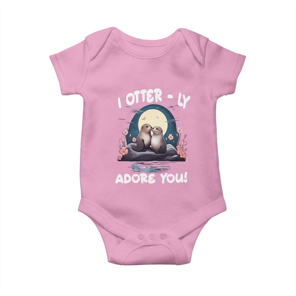Valentine's Day Baby Onesie I Otterly Adore You Cute Otter Holding Hand Kisses TS09 Light Pink Print Your Wear
