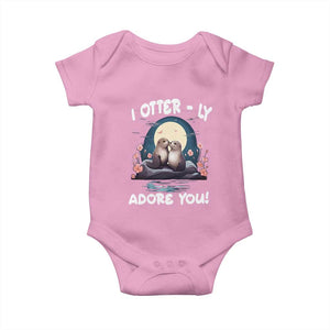 Valentine's Day Baby Onesie I Otterly Adore You Cute Otter Holding Hand Kisses TS09 Light Pink Print Your Wear