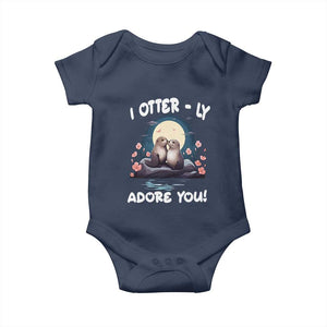 Valentine's Day Baby Onesie I Otterly Adore You Cute Otter Holding Hand Kisses TS09 Navy Print Your Wear