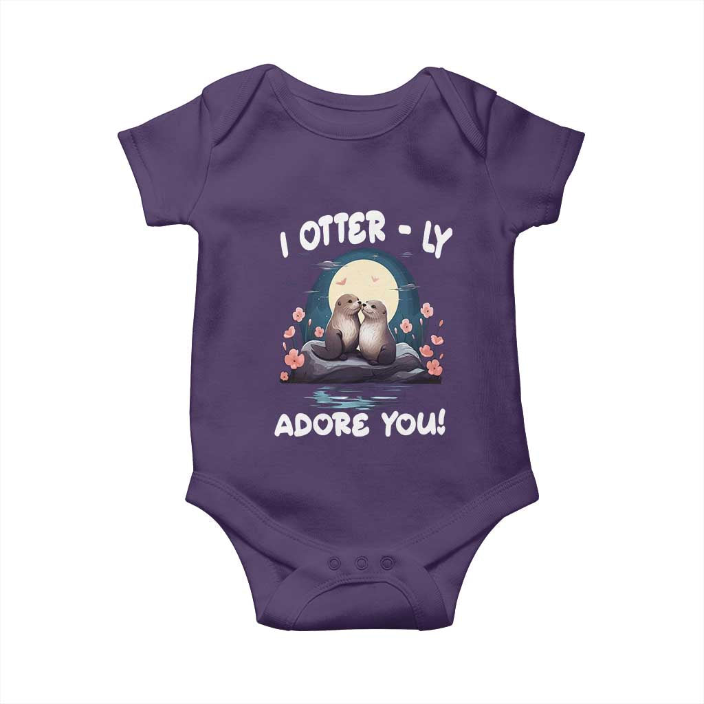 Valentine's Day Baby Onesie I Otterly Adore You Cute Otter Holding Hand Kisses TS09 Purple Print Your Wear