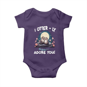 Valentine's Day Baby Onesie I Otterly Adore You Cute Otter Holding Hand Kisses TS09 Purple Print Your Wear