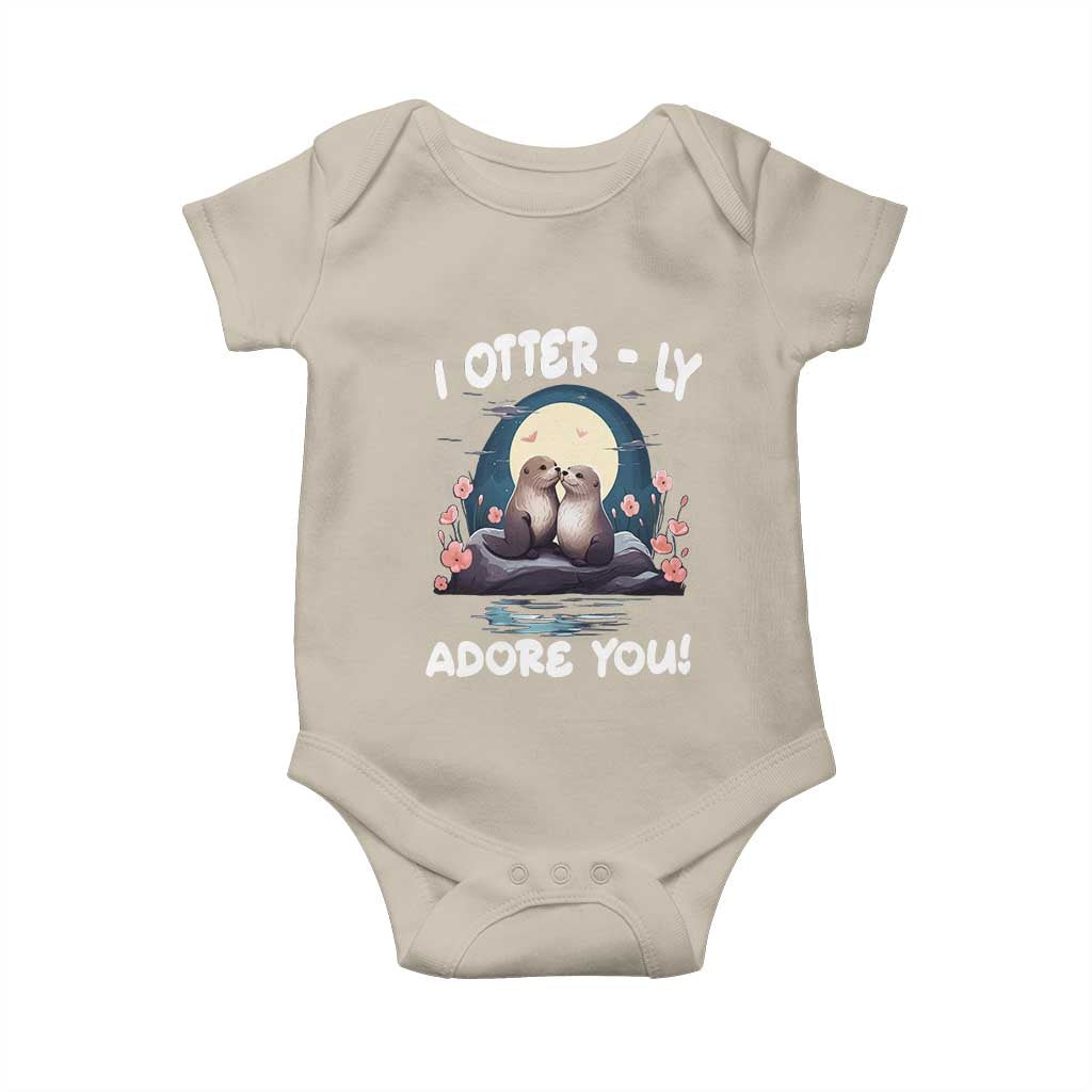 Valentine's Day Baby Onesie I Otterly Adore You Cute Otter Holding Hand Kisses TS09 Sand Print Your Wear
