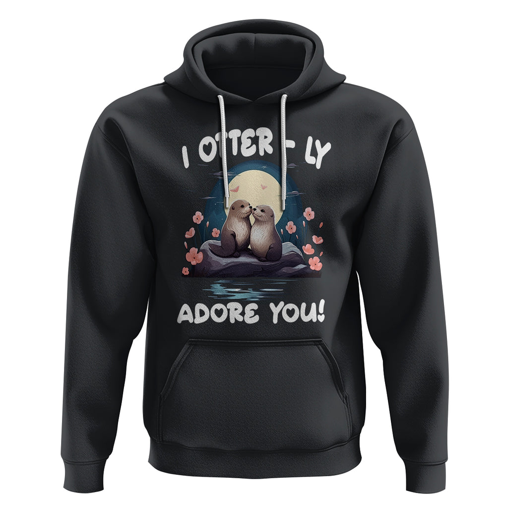 Valentine's Day Hoodie I Otterly Adore You Cute Otter Holding Hand Kisses TS09 Black Printyourwear