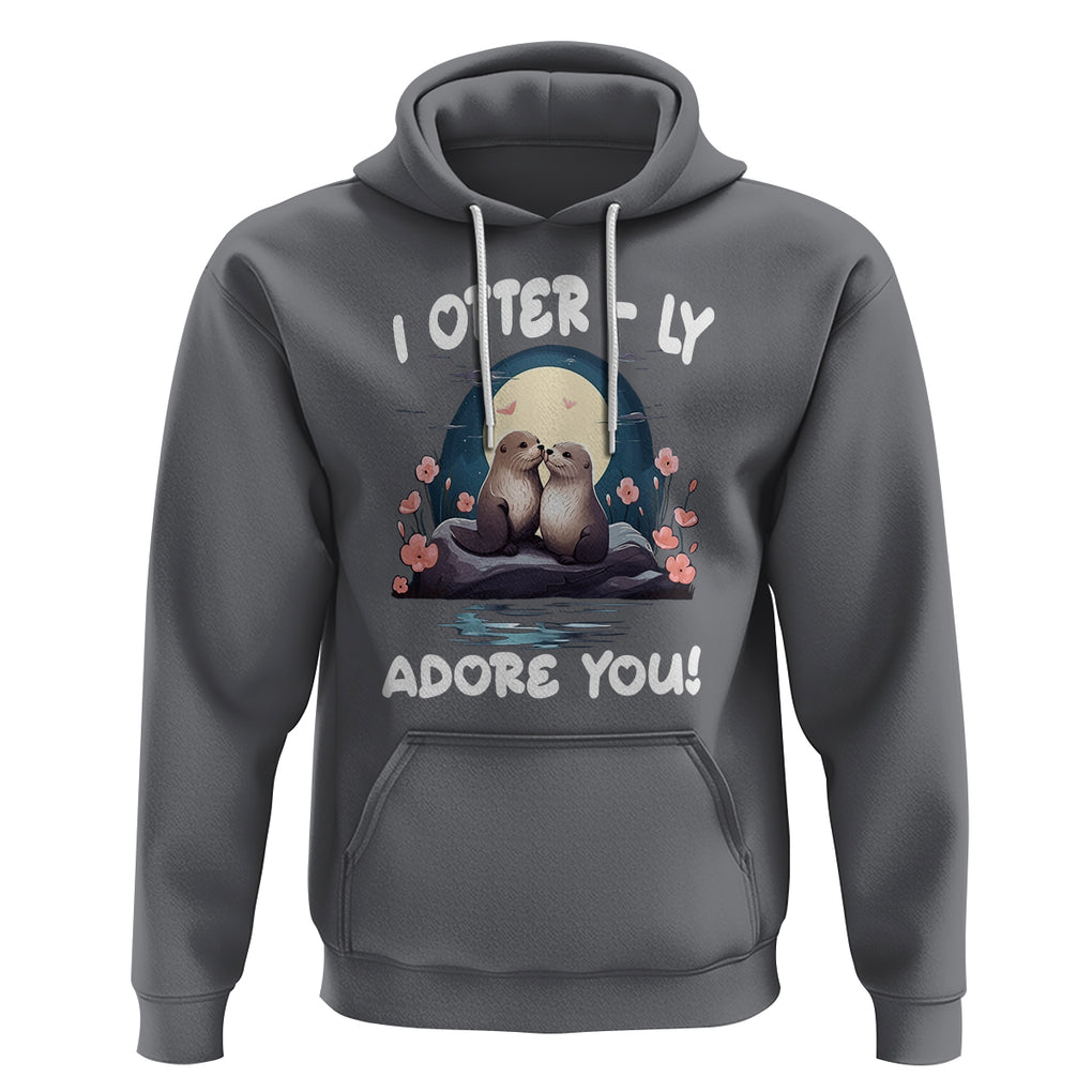 Valentine's Day Hoodie I Otterly Adore You Cute Otter Holding Hand Kisses TS09 Charcoal Printyourwear