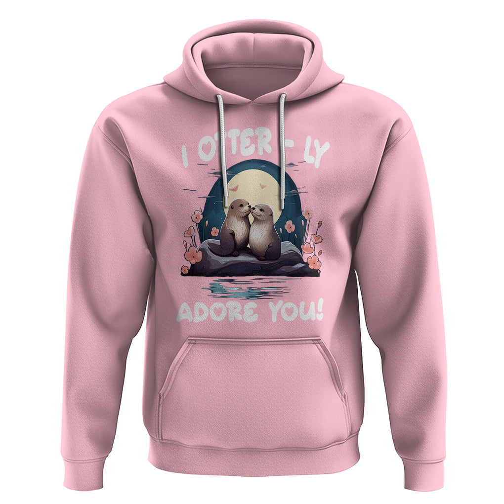 Valentine's Day Hoodie I Otterly Adore You Cute Otter Holding Hand Kisses TS09 Light Pink Printyourwear