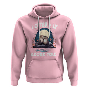 Valentine's Day Hoodie I Otterly Adore You Cute Otter Holding Hand Kisses TS09 Light Pink Printyourwear