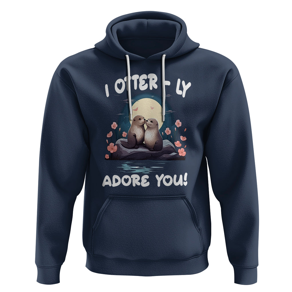 Valentine's Day Hoodie I Otterly Adore You Cute Otter Holding Hand Kisses TS09 Navy Printyourwear