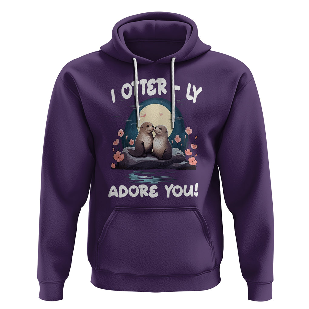 Valentine's Day Hoodie I Otterly Adore You Cute Otter Holding Hand Kisses TS09 Purple Printyourwear