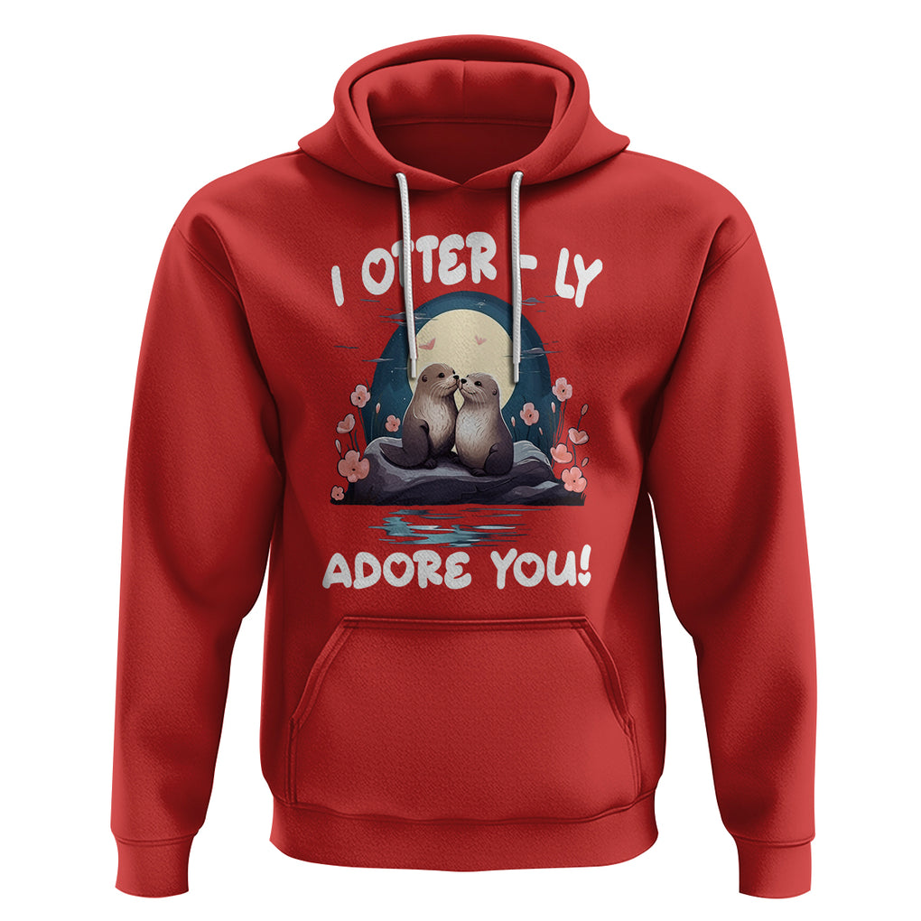 Valentine's Day Hoodie I Otterly Adore You Cute Otter Holding Hand Kisses TS09 Red Printyourwear