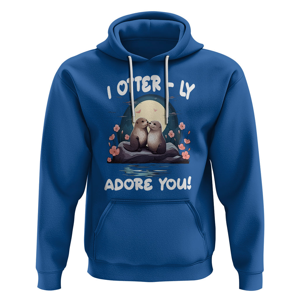 Valentine's Day Hoodie I Otterly Adore You Cute Otter Holding Hand Kisses TS09 Royal Blue Printyourwear