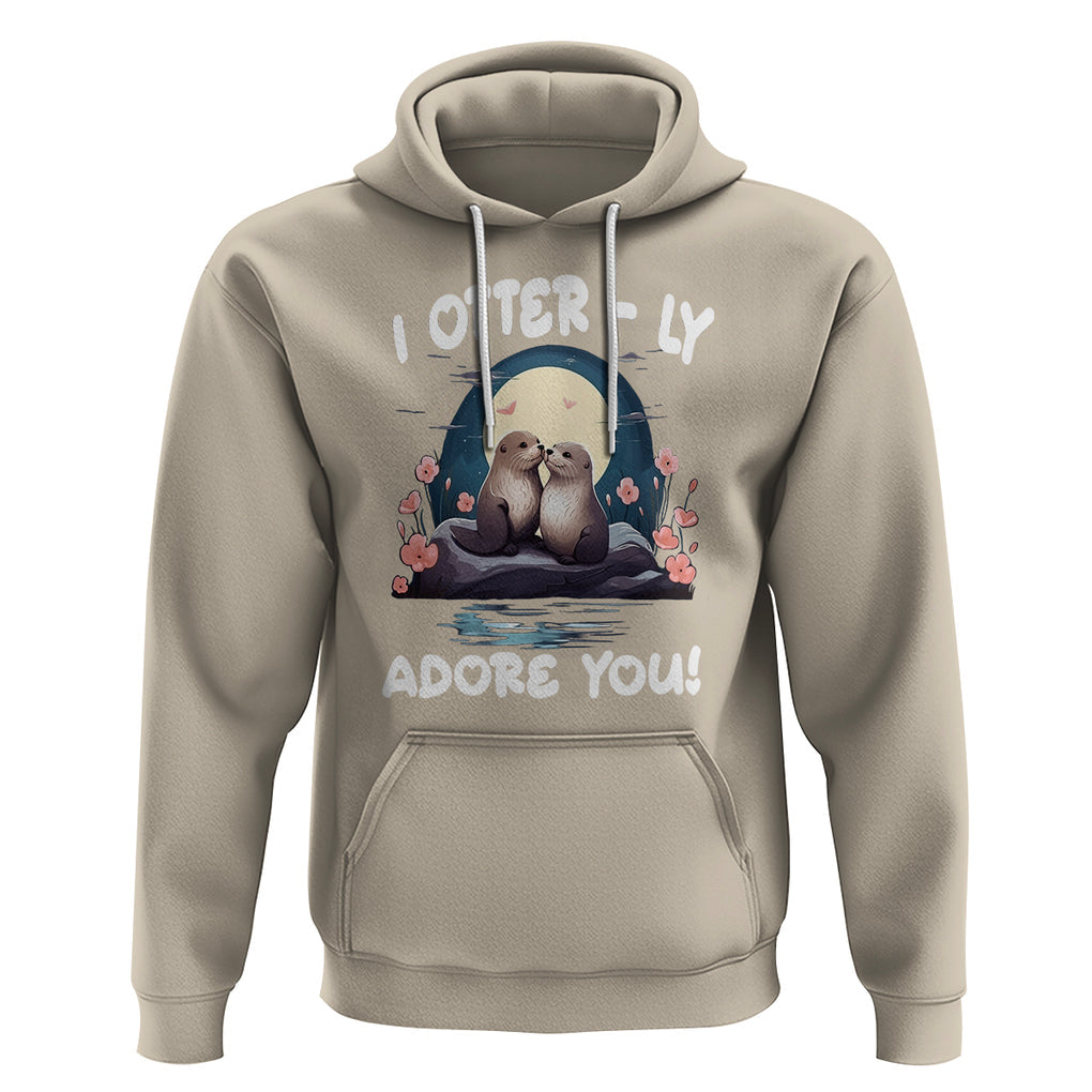 Valentine's Day Hoodie I Otterly Adore You Cute Otter Holding Hand Kisses TS09 Sand Printyourwear