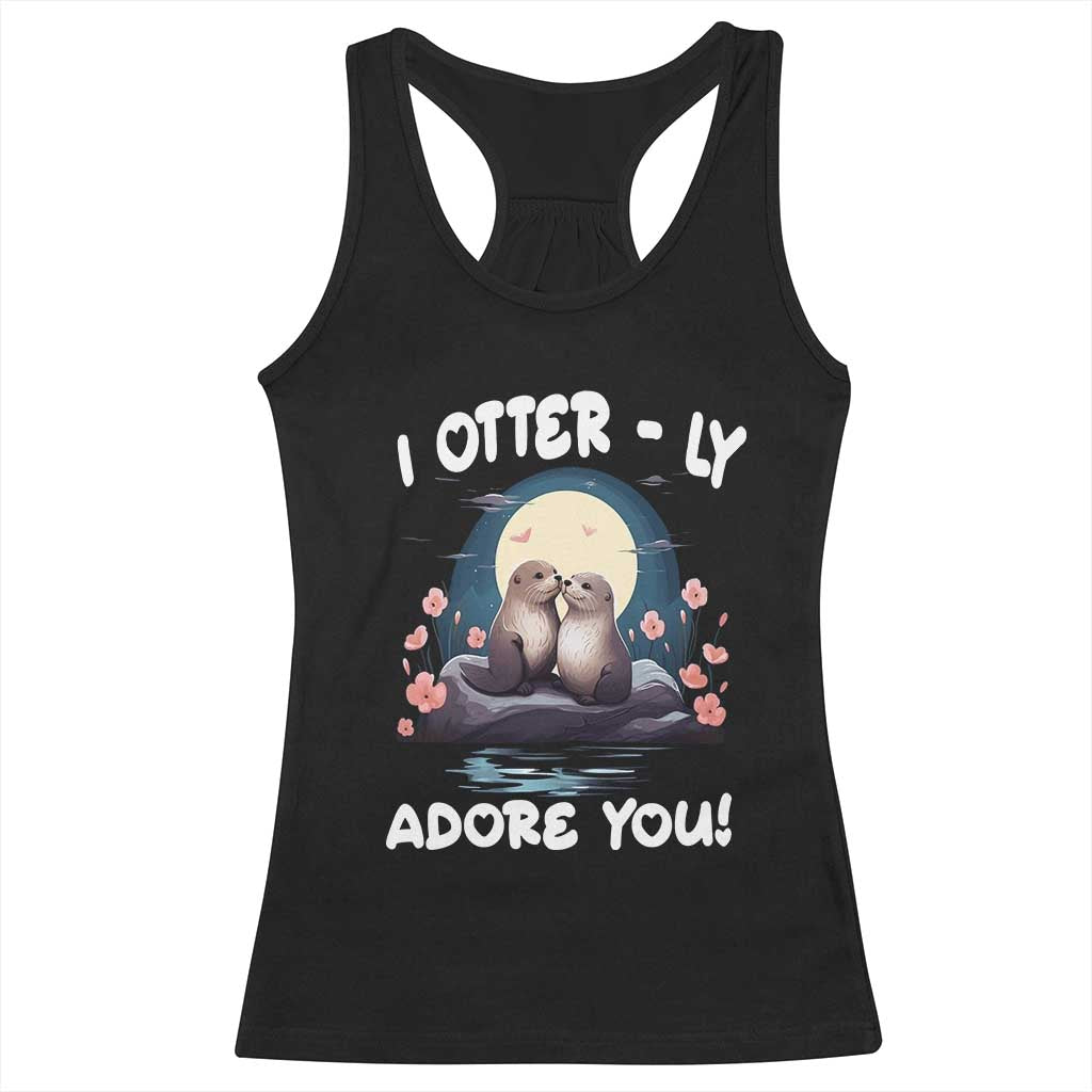 Valentine's Day Racerback Tank Top I Otterly Adore You Cute Otter Holding Hand Kisses TS09 Black Print Your Wear