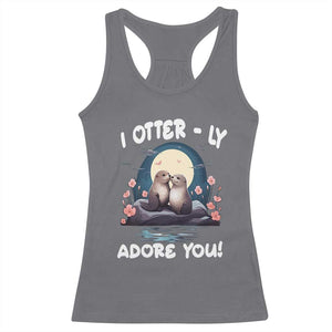Valentine's Day Racerback Tank Top I Otterly Adore You Cute Otter Holding Hand Kisses TS09 Charcoal Print Your Wear