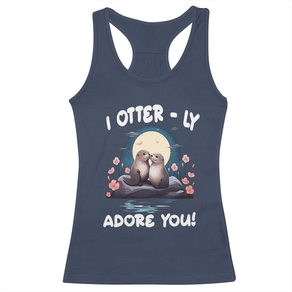 Valentine's Day Racerback Tank Top I Otterly Adore You Cute Otter Holding Hand Kisses TS09 Navy Print Your Wear