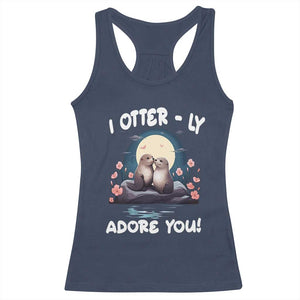 Valentine's Day Racerback Tank Top I Otterly Adore You Cute Otter Holding Hand Kisses TS09 Navy Print Your Wear