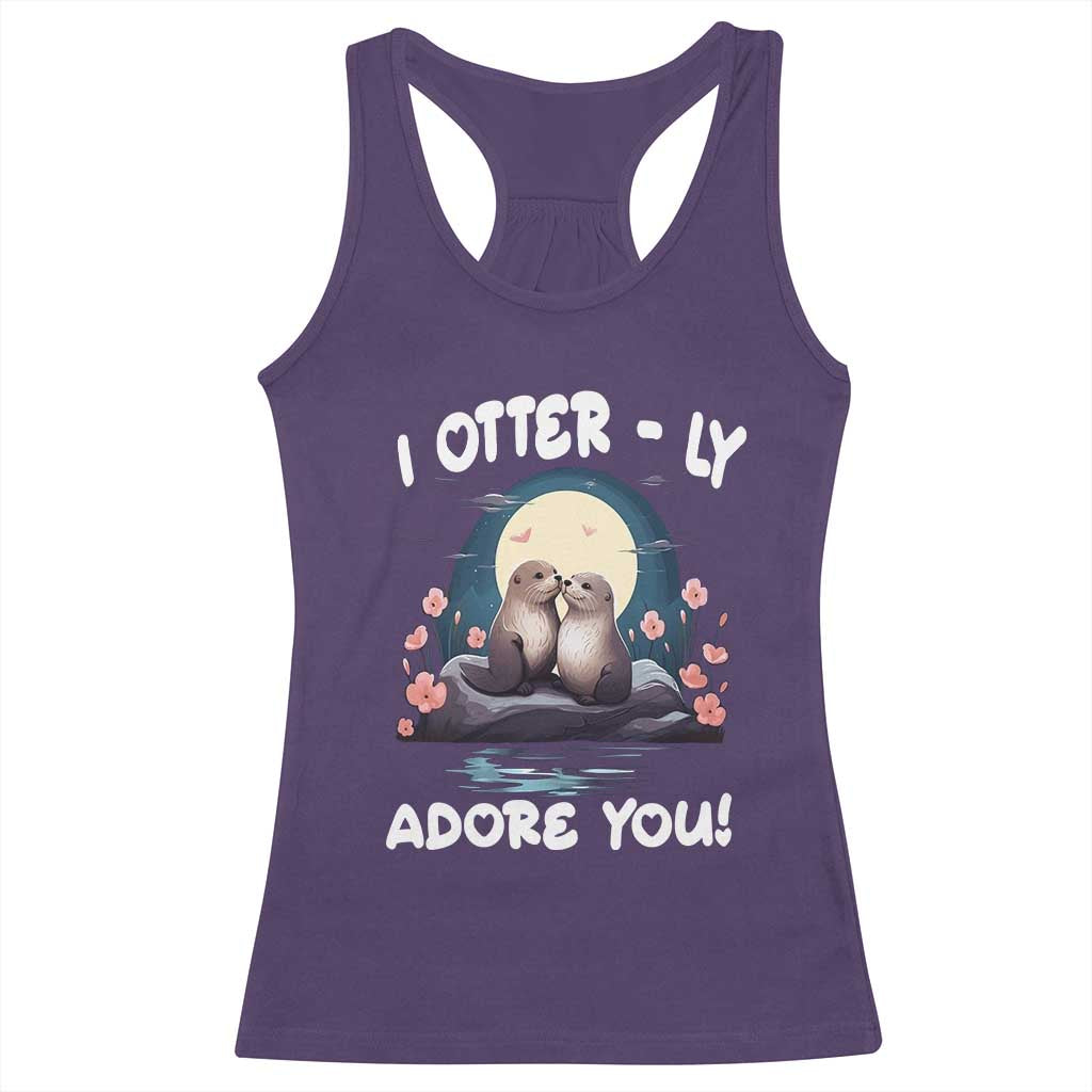 Valentine's Day Racerback Tank Top I Otterly Adore You Cute Otter Holding Hand Kisses TS09 Purple Print Your Wear