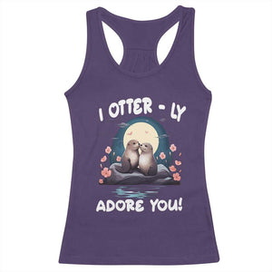 Valentine's Day Racerback Tank Top I Otterly Adore You Cute Otter Holding Hand Kisses TS09 Purple Print Your Wear