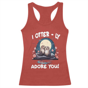 Valentine's Day Racerback Tank Top I Otterly Adore You Cute Otter Holding Hand Kisses TS09 Red Print Your Wear