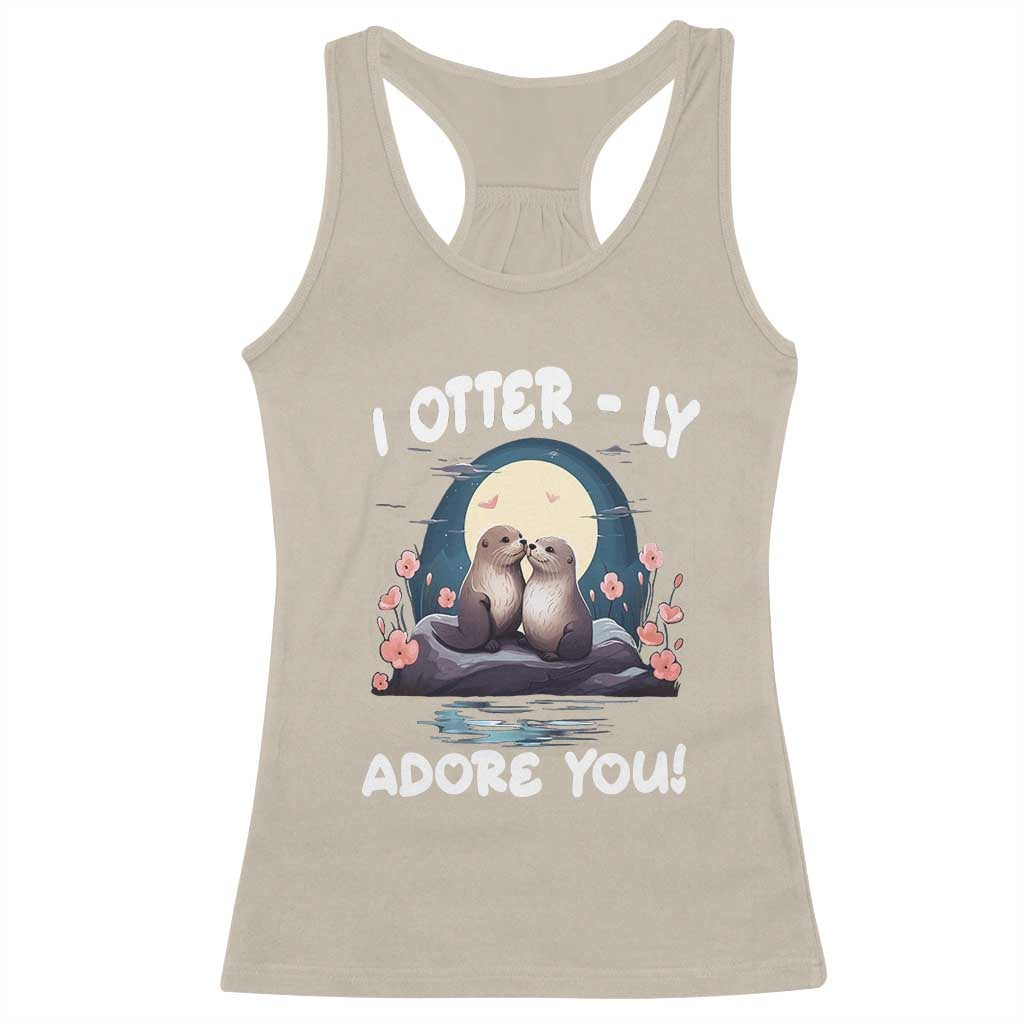 Valentine's Day Racerback Tank Top I Otterly Adore You Cute Otter Holding Hand Kisses TS09 Sand Print Your Wear