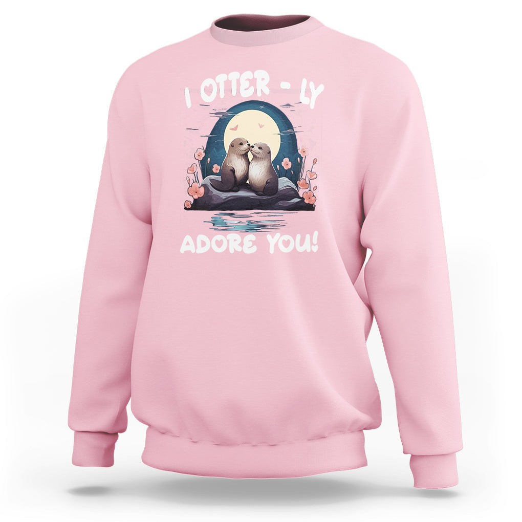 Valentine's Day Sweatshirt I Otterly Adore You Cute Otter Holding Hand Kisses TS09 Light Pink Printyourwear