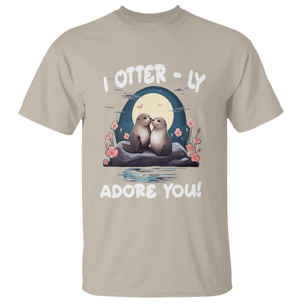 Valentine's Day T Shirt I Otterly Adore You Cute Otter Holding Hand Kisses TS09 Sand Printyourwear