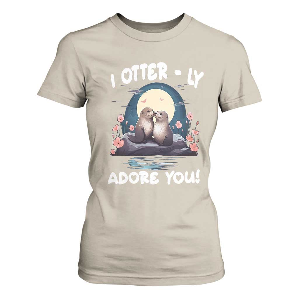 Valentine's Day T Shirt For Women I Otterly Adore You Cute Otter Holding Hand Kisses TS09 Sand Print Your Wear