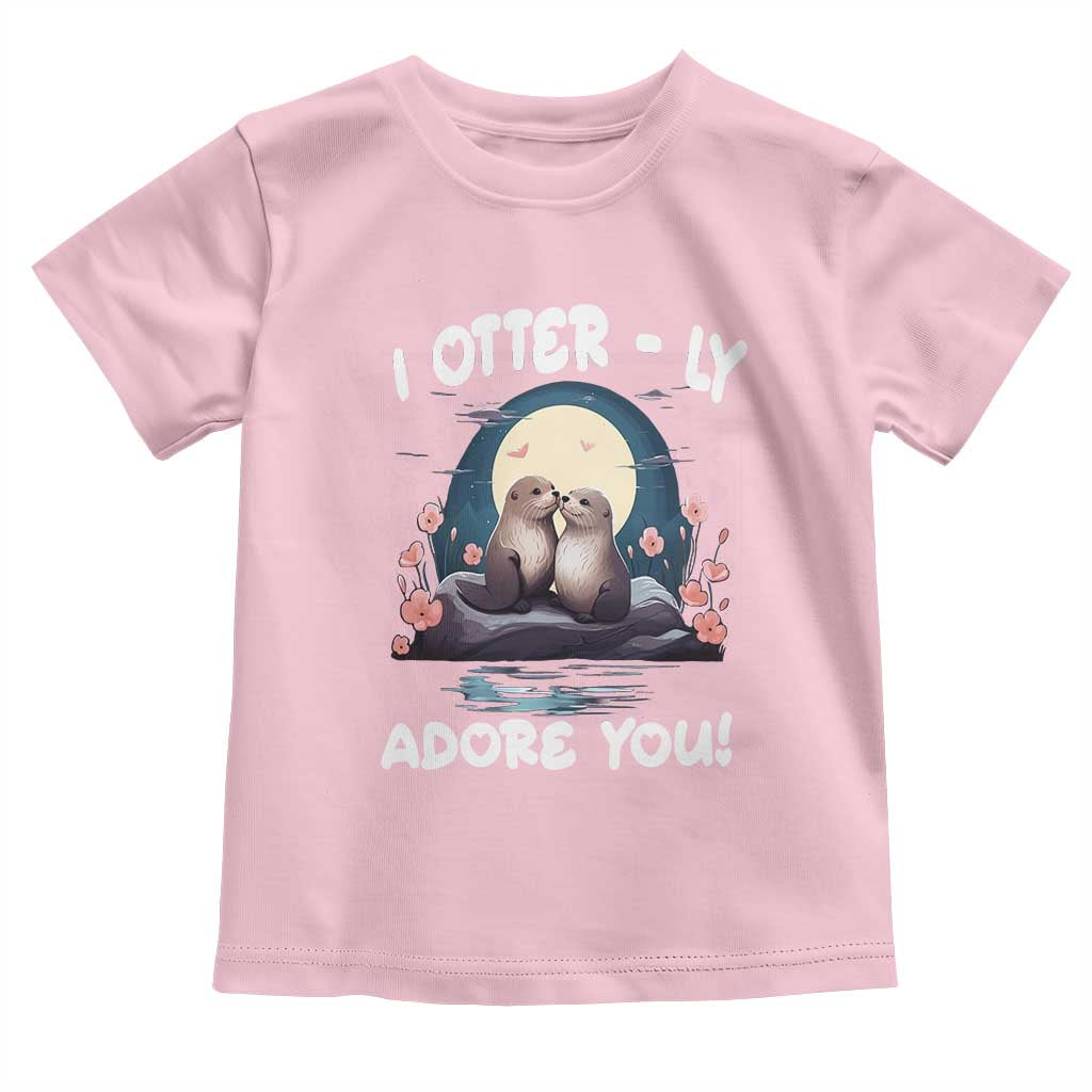 Valentine's Day Toddler T Shirt I Otterly Adore You Cute Otter Holding Hand Kisses TS09 Light Pink Print Your Wear