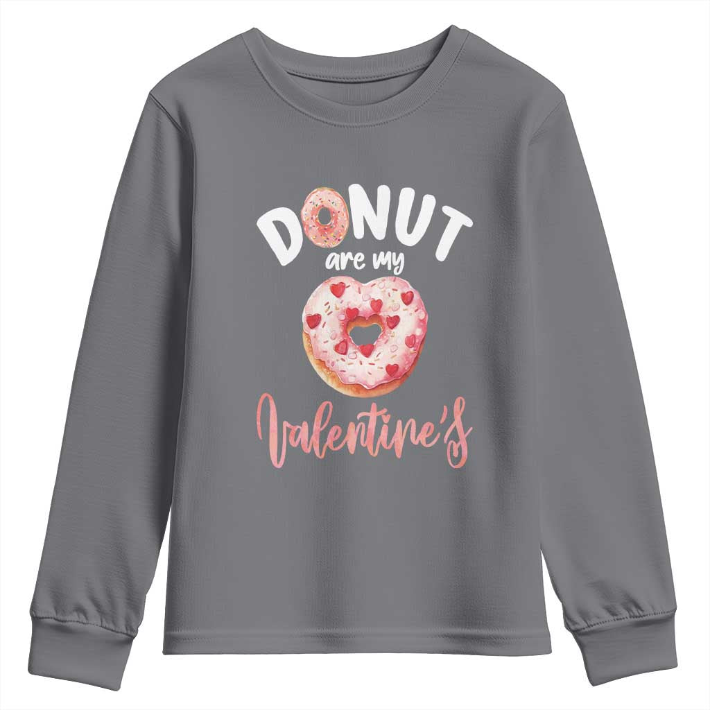 Valentine's Day Youth Sweatshirt Donuts Are My Valentine Food Joke TS09 Charcoal Print Your Wear