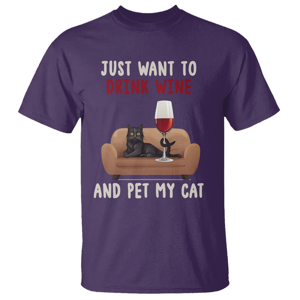 I Just Want to Drink Wine And Pet My Cat T Shirt TS09 Purple Printyourwear