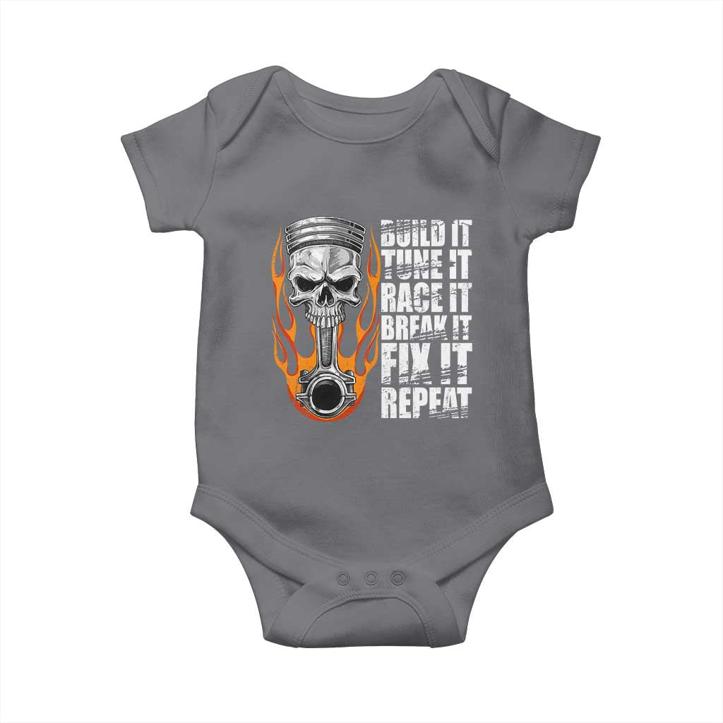 Racing Car Baby Onesie Build It Tune It Race It Break It TS09 Charcoal Print Your Wear