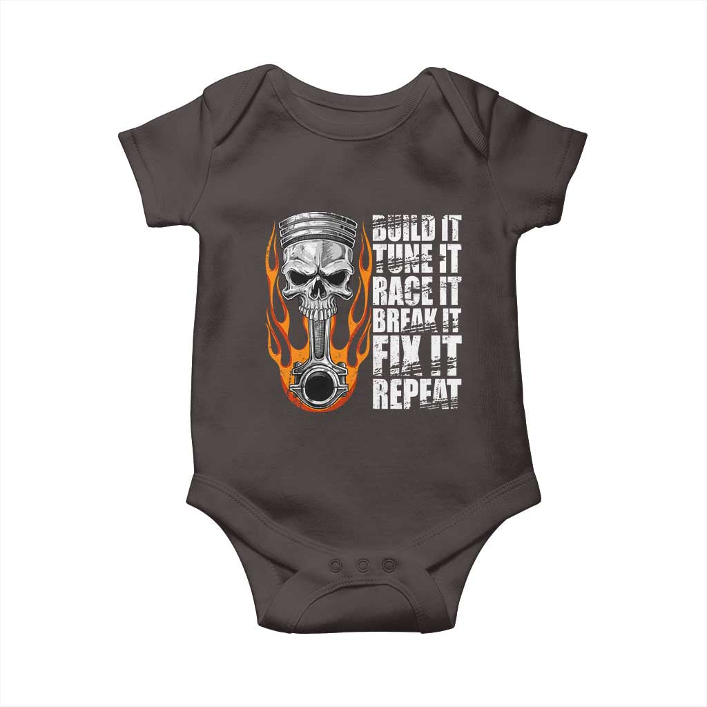 Racing Car Baby Onesie Build It Tune It Race It Break It TS09 Dark Chocolate Print Your Wear