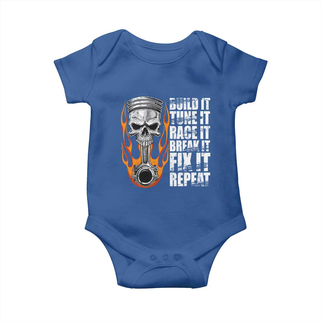 Racing Car Baby Onesie Build It Tune It Race It Break It TS09 Royal Blue Print Your Wear