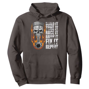 Racing Car Hoodie Build It Tune It Race It Break It TS09 Dark Chocolate Print Your Wear
