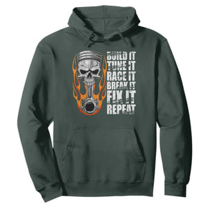 Racing Car Hoodie Build It Tune It Race It Break It TS09 Dark Forest Green Print Your Wear
