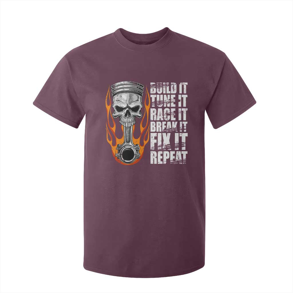 Racing Car T Shirt For Kid Build It Tune It Race It Break It TS09 Maroon Print Your Wear