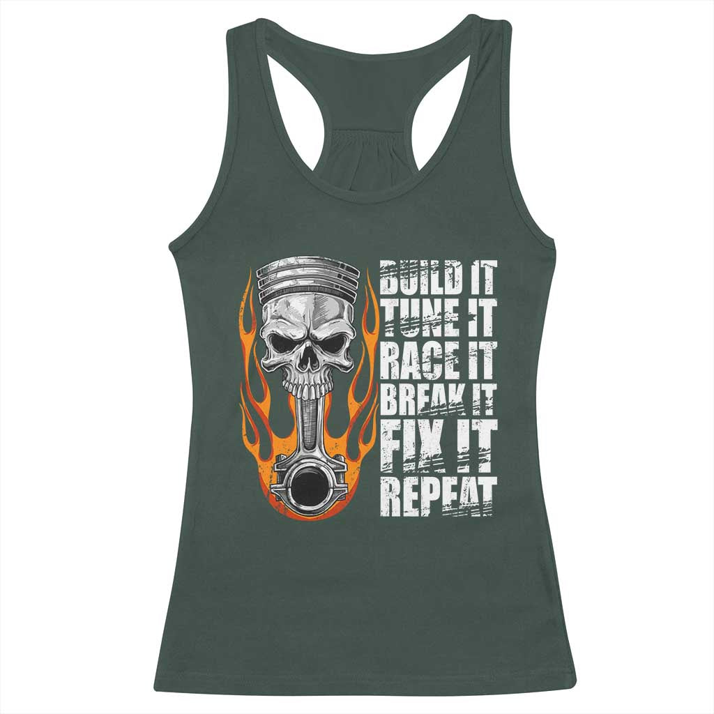 Racing Car Racerback Tank Top Build It Tune It Race It Break It TS09 Dark Forest Green Print Your Wear