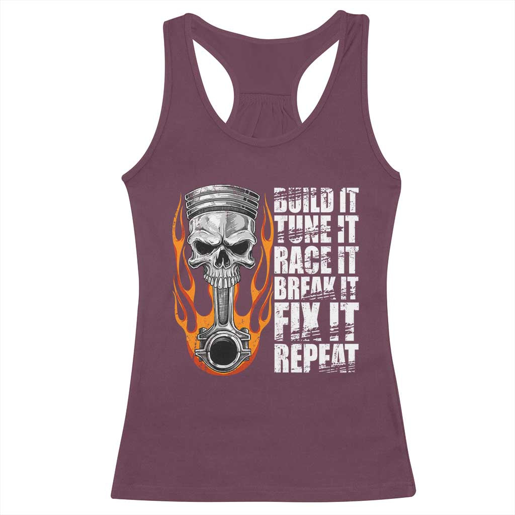 Racing Car Racerback Tank Top Build It Tune It Race It Break It TS09 Maroon Print Your Wear