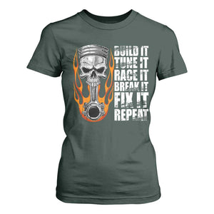 Racing Car T Shirt For Women Build It Tune It Race It Break It TS09 Dark Forest Green Print Your Wear