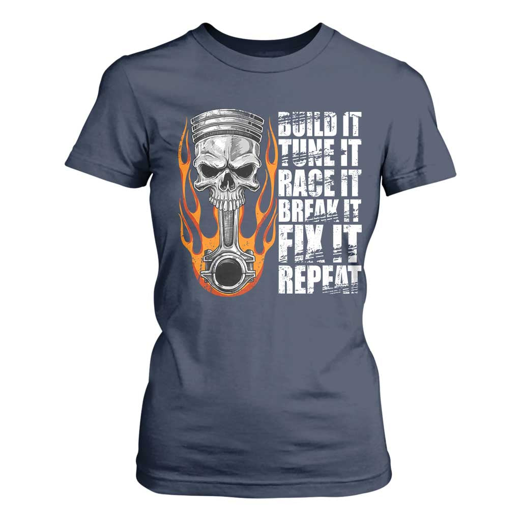 Racing Car T Shirt For Women Build It Tune It Race It Break It TS09 Navy Print Your Wear