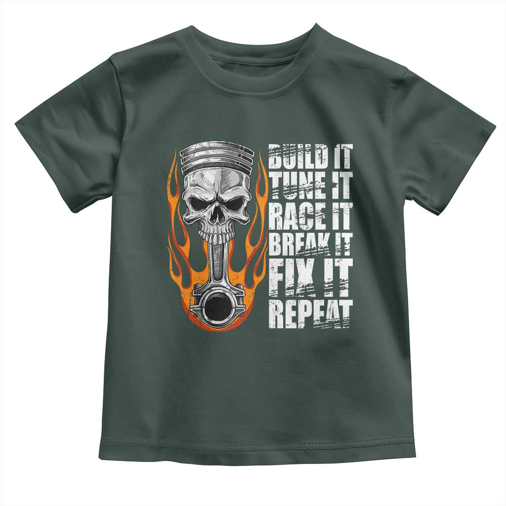 Racing Car Toddler T Shirt Build It Tune It Race It Break It TS09 Dark Forest Green Print Your Wear