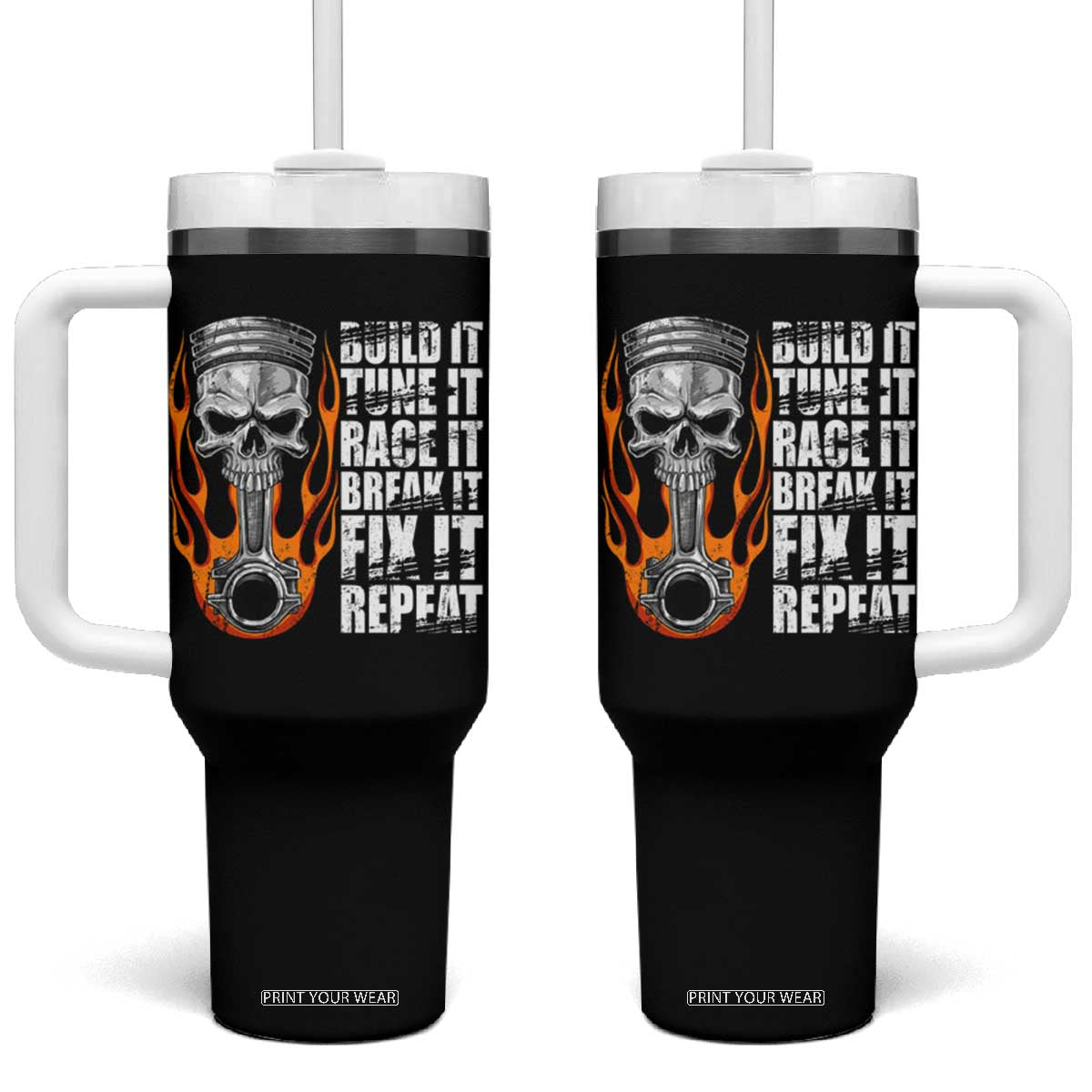 Racing Car Tumbler With Handle Build It Tune It Race It Break It TS09 One Size: 40 oz Black Print Your Wear