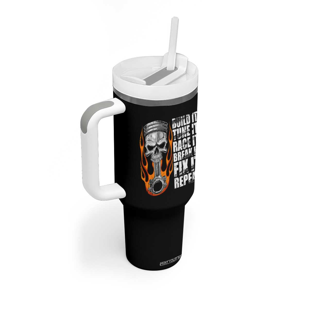 Racing Car Tumbler With Handle Build It Tune It Race It Break It TS09 Print Your Wear