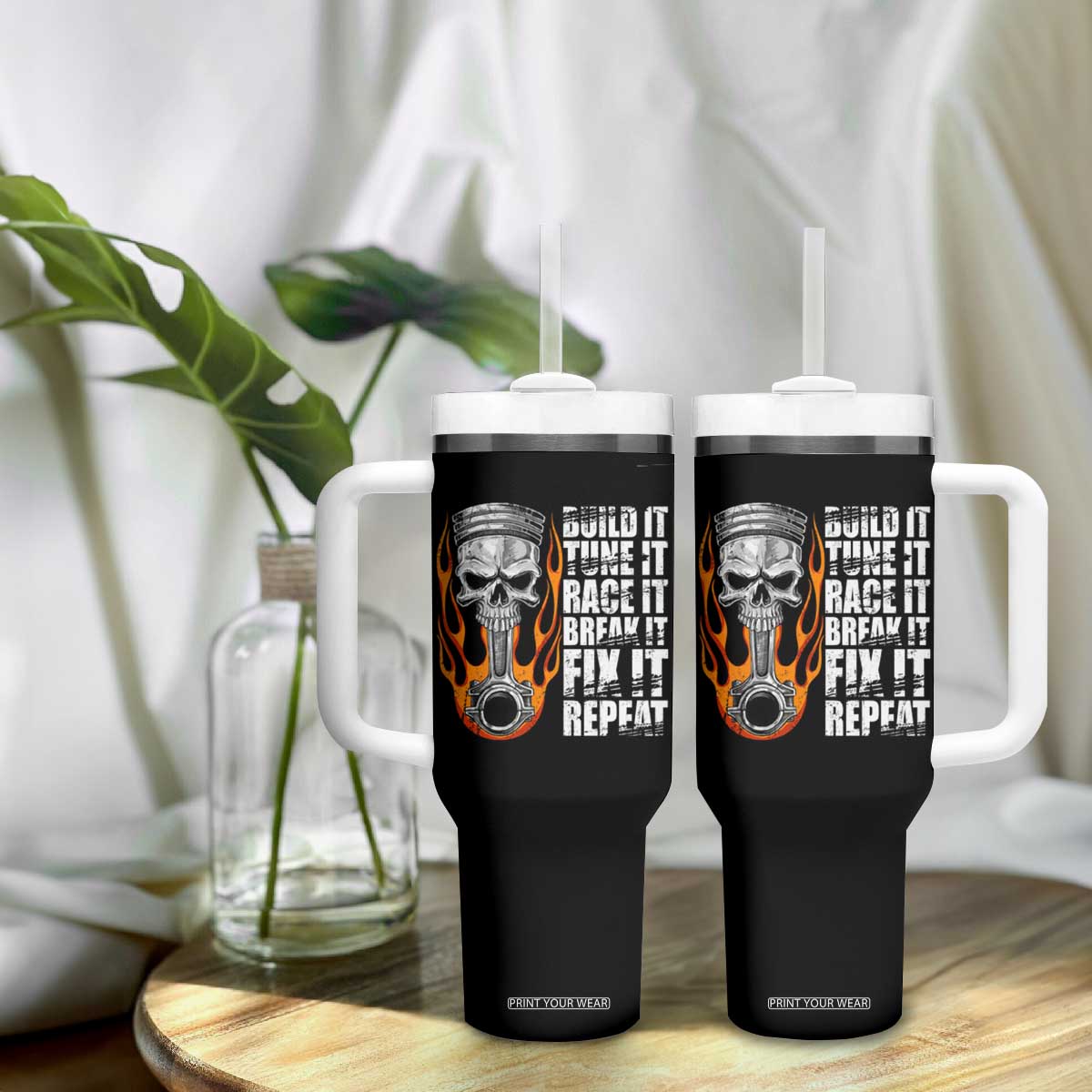 Racing Car Tumbler With Handle Build It Tune It Race It Break It TS09 Print Your Wear