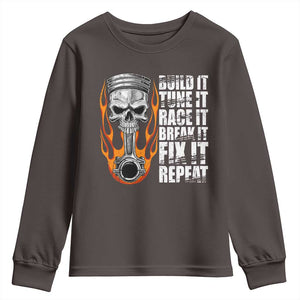 Racing Car Youth Sweatshirt Build It Tune It Race It Break It TS09 Dark Chocolate Print Your Wear