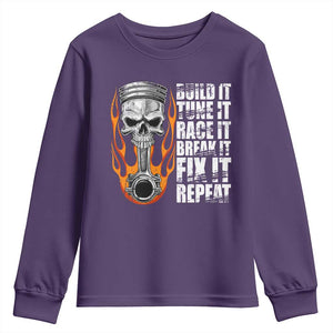 Racing Car Youth Sweatshirt Build It Tune It Race It Break It TS09 Purple Print Your Wear