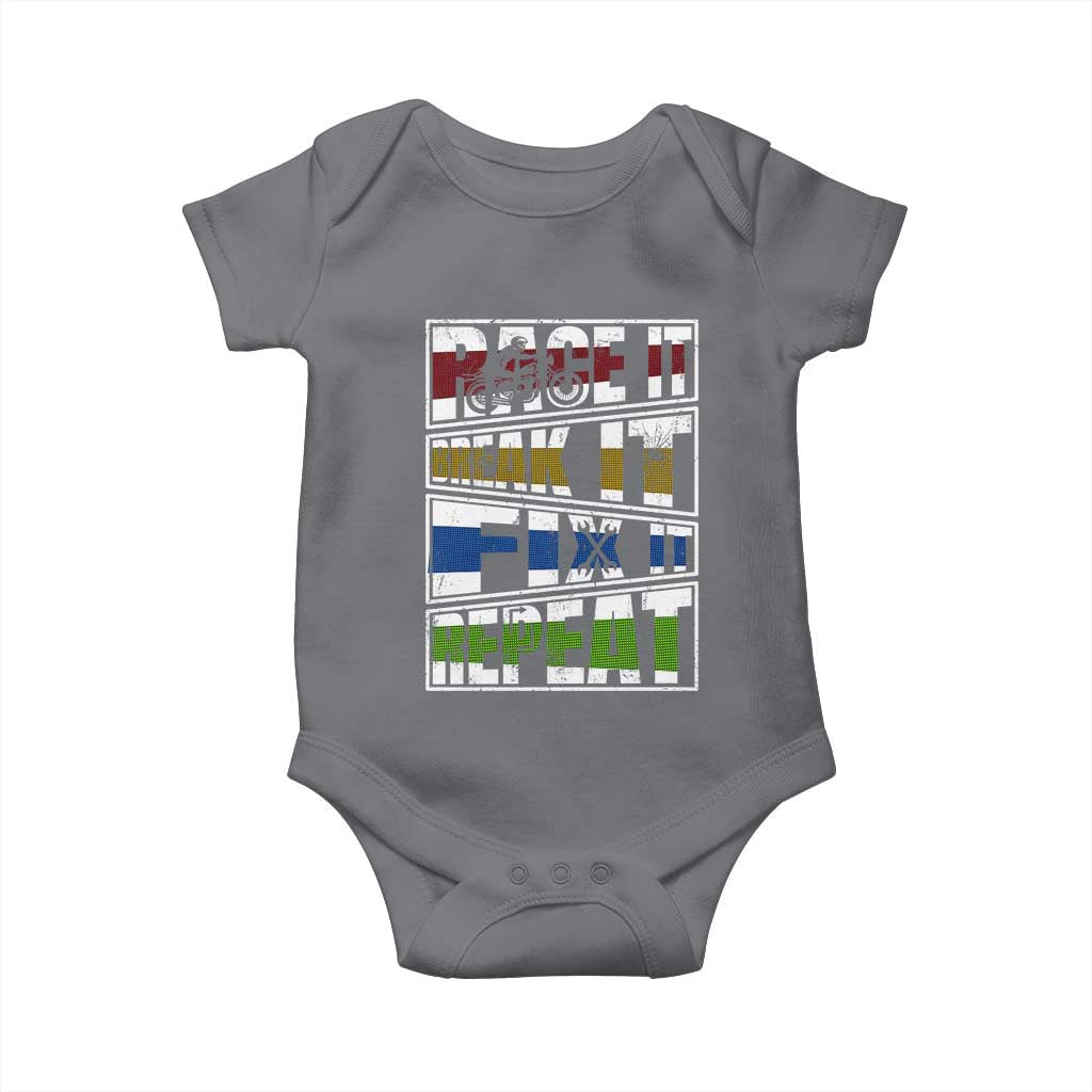 Racing Baby Onesie Race It Break It Fix It Repeat Racer TS09 Charcoal Print Your Wear