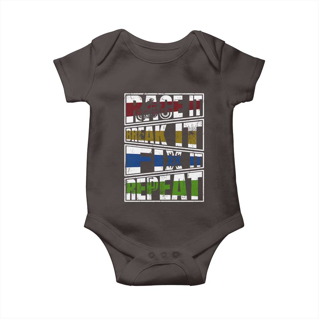 Racing Baby Onesie Race It Break It Fix It Repeat Racer TS09 Dark Chocolate Print Your Wear
