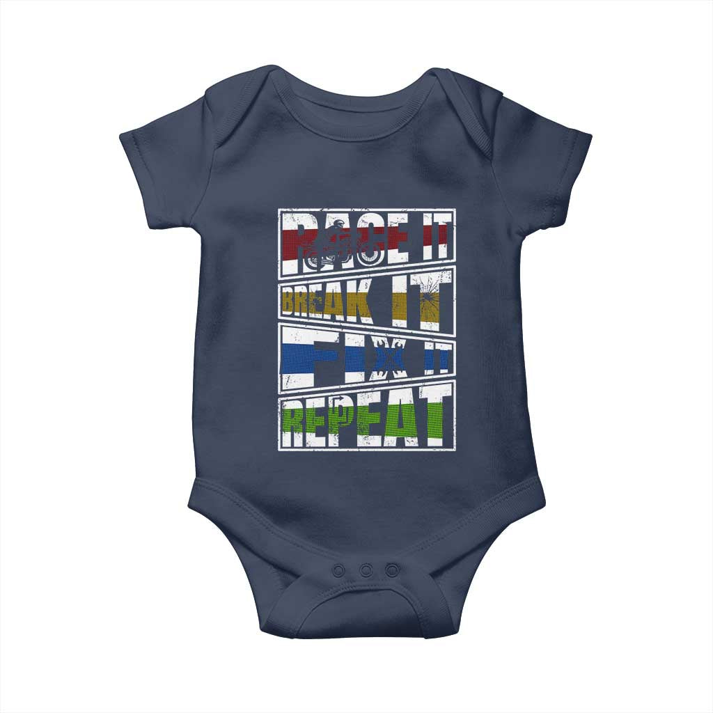 Racing Baby Onesie Race It Break It Fix It Repeat Racer TS09 Navy Print Your Wear