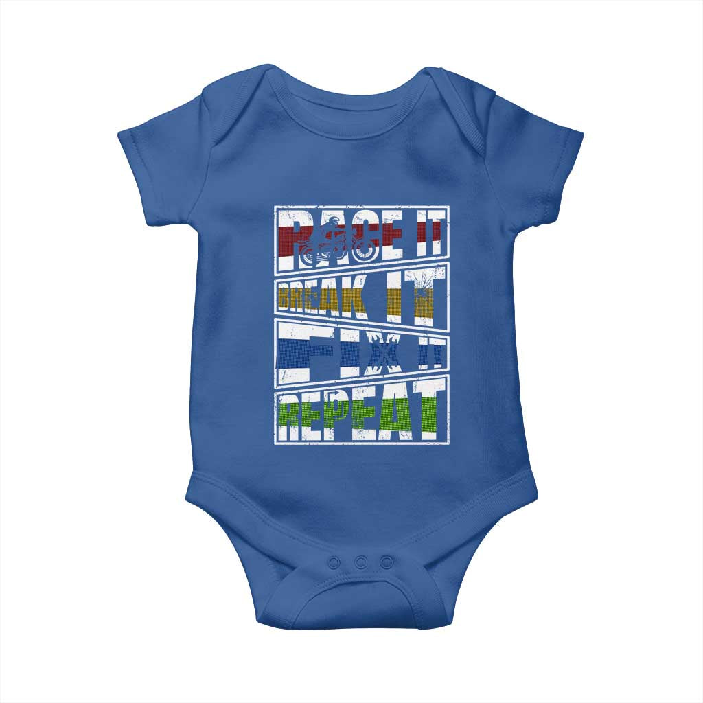 Racing Baby Onesie Race It Break It Fix It Repeat Racer TS09 Royal Blue Print Your Wear
