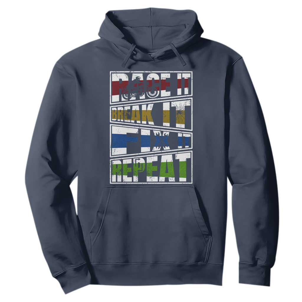 Racing Hoodie Race It Break It Fix It Repeat Racer TS09 Navy Print Your Wear